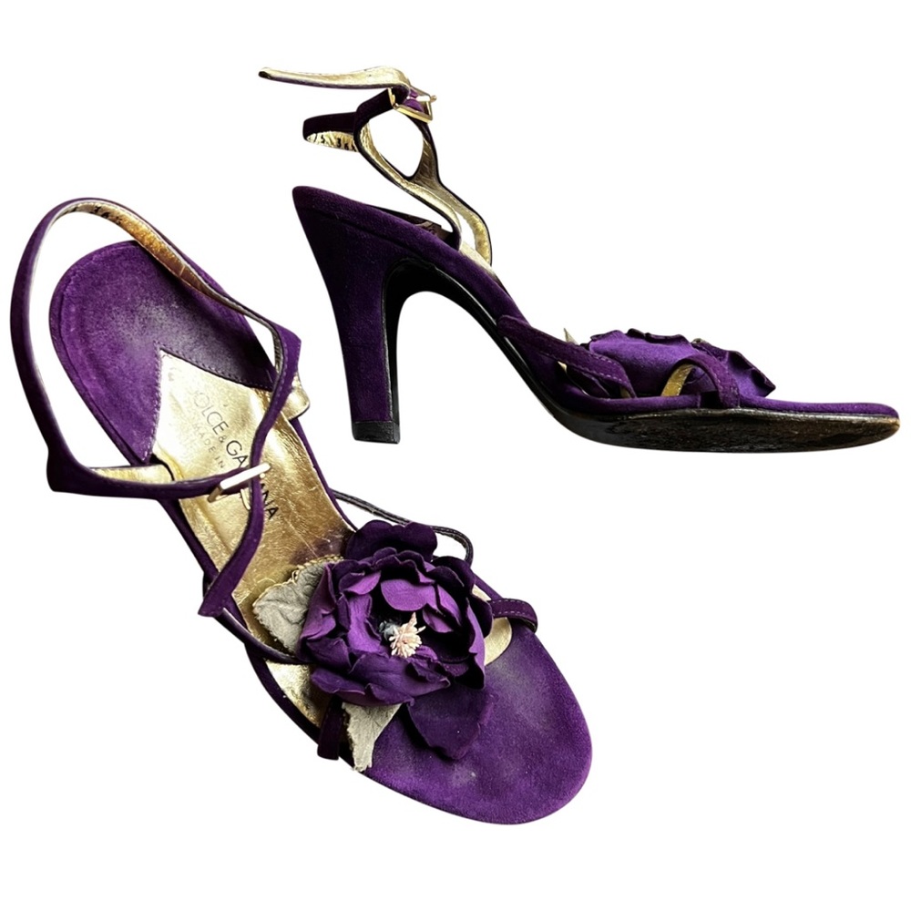 Dolce Gabanna violet suede heels shoes with flowers size US 6 EU 36,5
